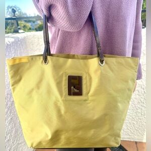 Fendi Tote Bag Nylon FF Zucca Leather Shoulder Straps Vintage Small Mini Travel